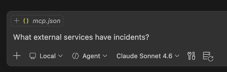 MCP step 1 showing a plain-English incident question prompt